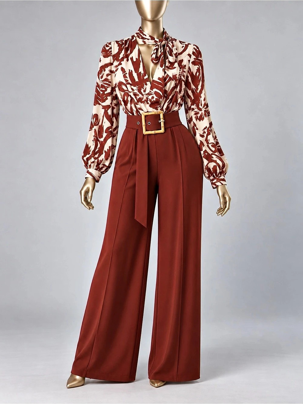 Abstract Print Wide Leg Jumpsuit in Red & White Like New